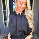 Black Label Satin Bubble Top