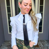 Wall Street Siren Blouse W/Tie - White