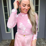 Pink Petal Whisper Mesh Top