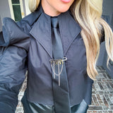 Wall Street Siren Blouse W/Tie - Black