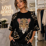 Luxe Leopard Jeweled Top - Black