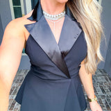 Tuxedo Couture Belted Halter Top