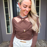 Espresso Elegance Gold Detail Top