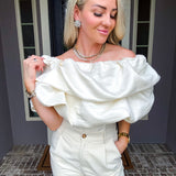 Dramatic Elegance Off Shoulder Ruffle Top