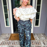Dramatic Elegance Off Shoulder Ruffle Top