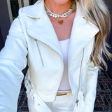 Skyline Statement Leather Jacket - Ivory