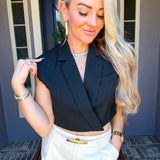 Editorial Edge Pinstripe Cropped Vest - Black