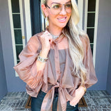 Espresso Society Tie Front Blouse