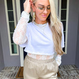 Cali Couture Lace Detail Crop Bodysuit - White