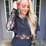Cali Couture Lace Detail Crop Bodysuit - Black