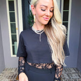 Cali Couture Lace Detail Crop Bodysuit - Black