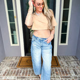 Cali Couture Lace Detail Crop Bodysuit - Taupe