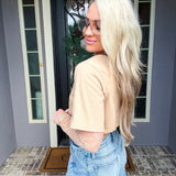 Cali Couture Lace Detail Crop Bodysuit - Taupe