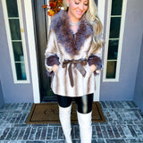 Elsa Jeweled Fur Belted Coat