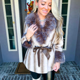 Elsa Jeweled Fur Belted Coat