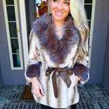 Elsa Jeweled Fur Belted Coat