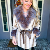 Elsa Jeweled Fur Belted Coat