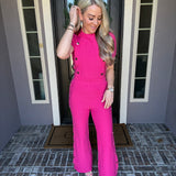 Weekend Takeover Gold Button Pink Pants