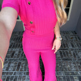 Weekend Takeover Gold Button Pink Top