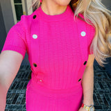 Weekend Takeover Gold Button Pink Top