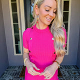 Weekend Takeover Gold Button Pink Top