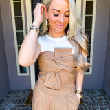 Double Take Bow Pinstripe Top