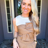 Double Take Bow Pinstripe Top