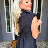 Running The Meeting Pinstripe Belted Vest