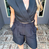 Running The Meeting Pinstripe Bermuda Shorts