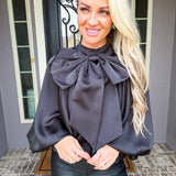 Love Letter Satin Bow Blouse