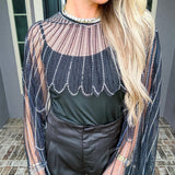 Crystal Wings Jeweled Overlay Top
