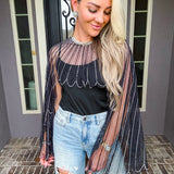Crystal Wings Jeweled Overlay Top