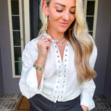 Laced In Power Collared Blouse - White