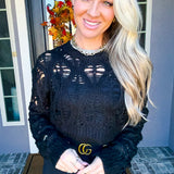 Style Stroll Open Knit Sweater - Black