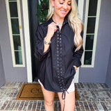 Laced In Power Collared Blouse -Black