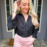 Laced In Power Collared Blouse -Black