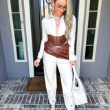 Brown Sugar Leather Contrast Joggers