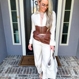 Brown Sugar Leather Contrast Joggers