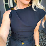 Iconic Elegance Gold Detail Top - Black