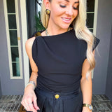Iconic Elegance Gold Detail Top - Black