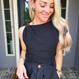 Iconic Elegance Gold Detail Top - Black