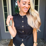 Le Luxe Belted Tweed Top - Black