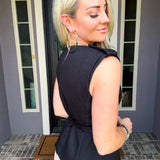Le Luxe Belted Tweed Top - Black