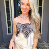 Champagne & Couture Satin Lace Top