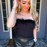 Wild Luxury Fur Detail Bodysuit - Black