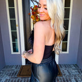 Wild Luxury Fur Detail Bodysuit - Black