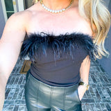 Wild Luxury Fur Detail Bodysuit - Black