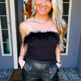 Wild Luxury Fur Detail Bodysuit - Black