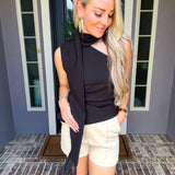 Ocean Drive One Shoulder Scarf Top - Black