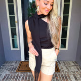 Ocean Drive One Shoulder Scarf Top - Black